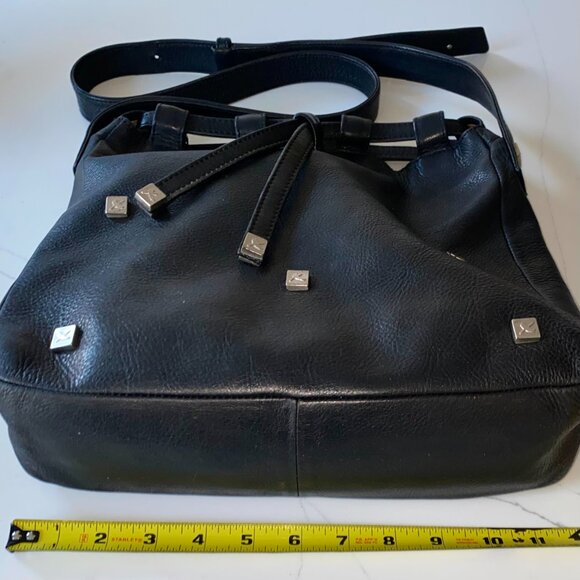 Vintage Paloma Picasso Black Leather Crossbody Drawstring Bucket Bag Italy EUC - Picture 13 of 16